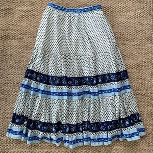 J Crew Midi Skirt in a White and Blue Striped Fabric